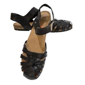 Earth Origins Black Leather Strappy Closed Toe Sandals Comfort Shoes Sz 11M Cork